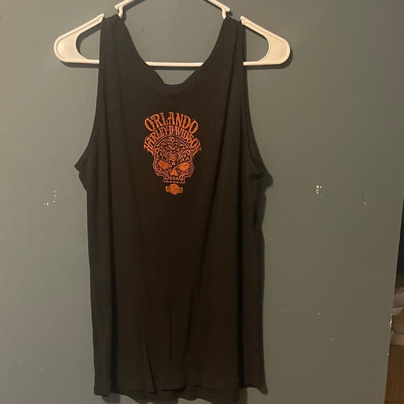 Harley-Davidson Black Tank with Orange Skull Design - Picture 2 of 2